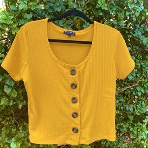 Yellow Button Front Crop Top